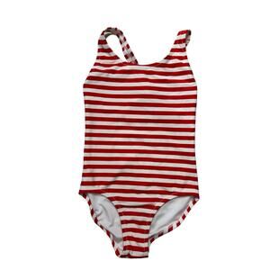 PRIMARY Red & White Stripe One Piece Bathing Suit Size 6-7 Kids Racerback Swim